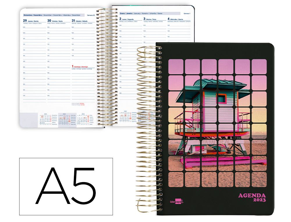 AGENDA ESPIRAL LIDERPAPEL PERISSA A5 2023 SEMANA VISTA PAPEL 80 GR COLOR PLAYA