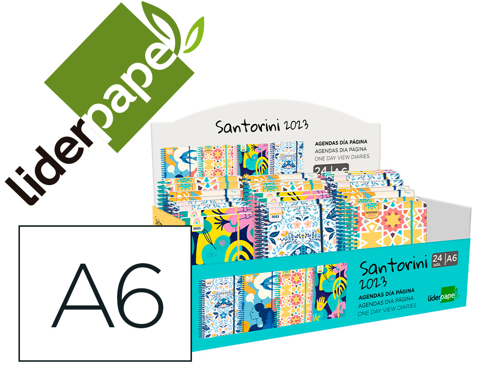 AGENDA ESPIRAL LIDERPAPEL SANTORINI 10,5X14,8 CM 2023 DIA PAGINA COLORES SURTIDOS PAPEL 60 GR