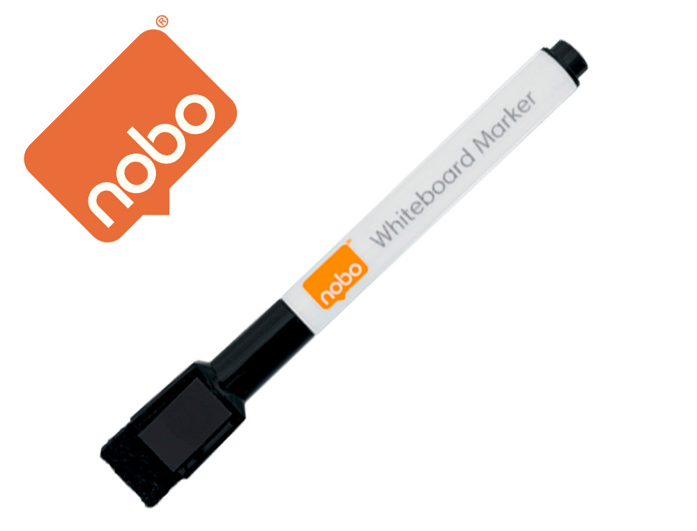 ROTULADOR NOBO MINI CON BORRADOR PACK DE 6 UNIDADES PARA PIZARRA BLANCA COLOR NEGRO PUNTA REDONDA 2MM