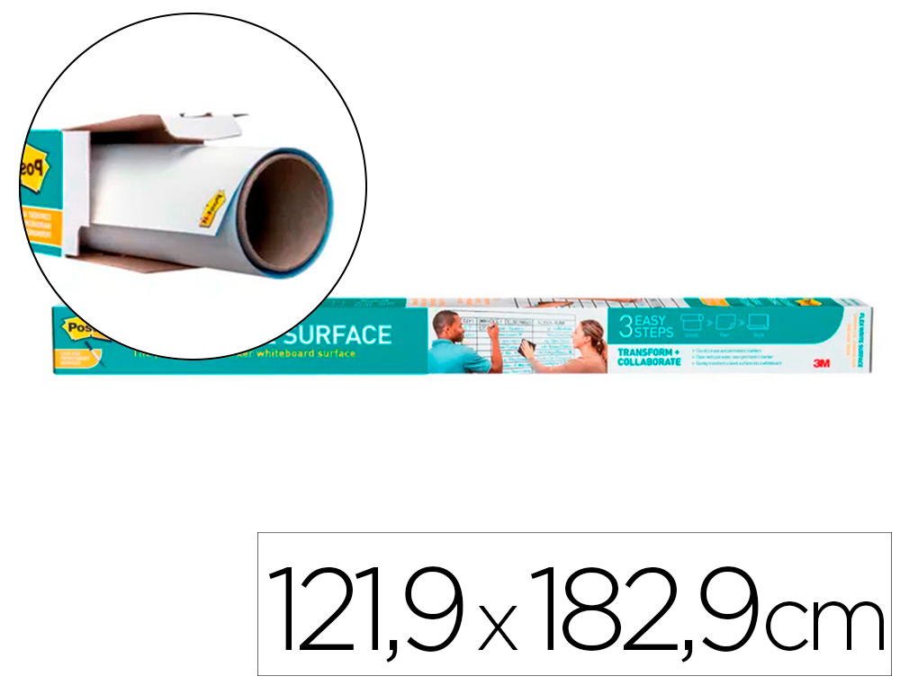 PIZARRA BLANCA POST-IT SUPER STICKY FLEX ROLLO ADHESIVO REMOVIBLE 121,9X182,9 CM