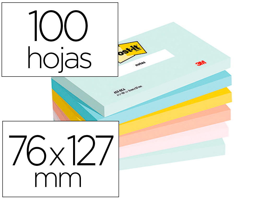 BLOC DE NOTAS ADHESIVAS QUITA Y PON BEACHSIDE 100% PEFC 76X127 MM 100 HOJAS PACK DE 6 UNIDADES