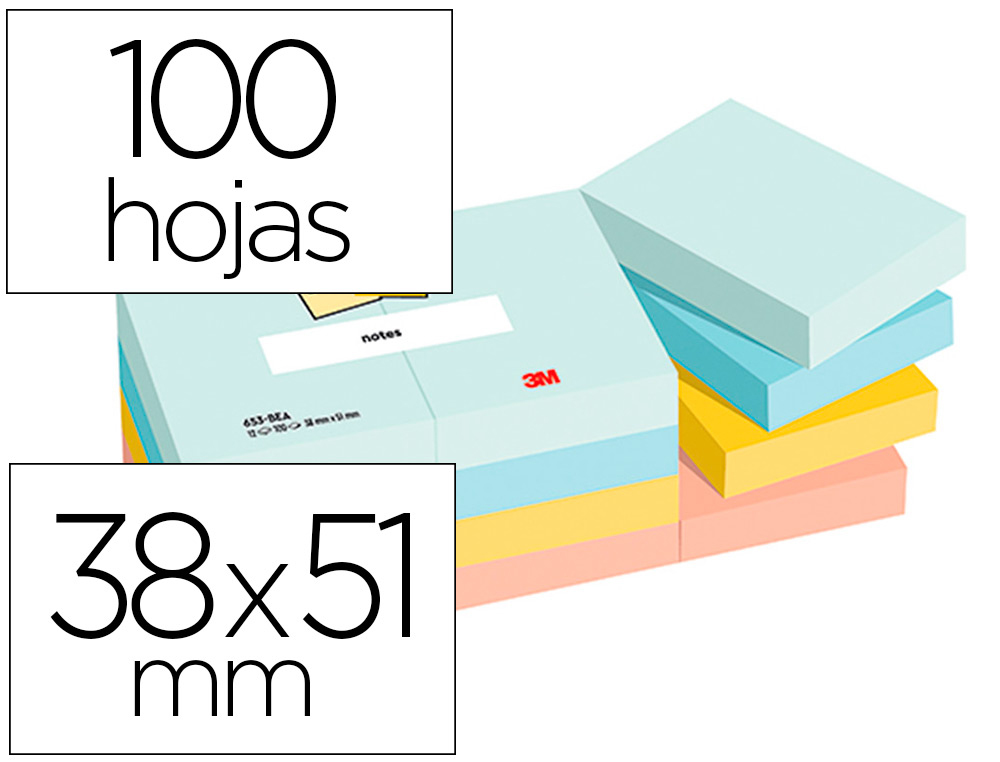 BLOC DE NOTAS ADHESIVAS QUITA Y PON BEACHSIDE 100% PEFC 38X51 MM 100 HOJAS PACK DE 12 UNIDADES