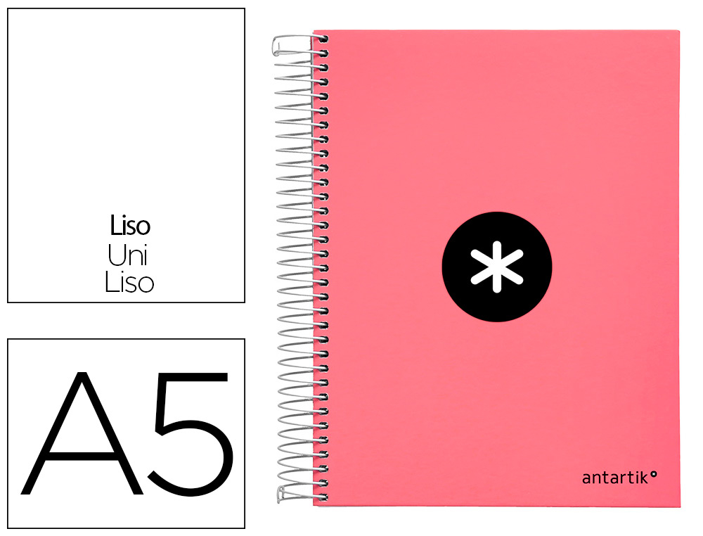 CUADERNO ESPIRAL A5 MICRO ANTARTIK TAPA FORRADA120H 90 GR LISO 5 BANDAS 6 TALADROS COLOR CORAL