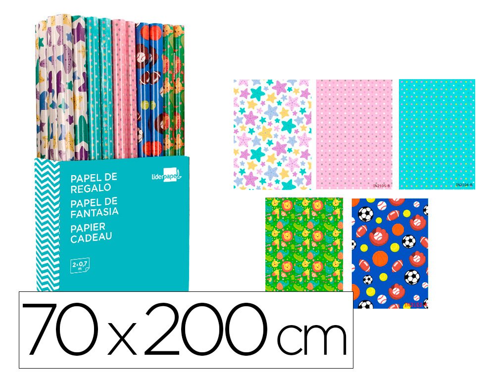 PAPEL DE REGALO LIDERPAPEL INFANTIL ROLLO DE 70 X 200 CM