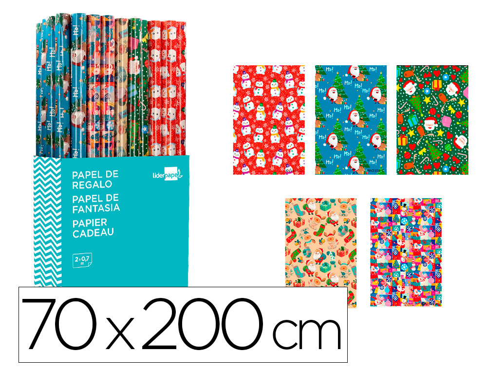 PAPEL DE REGALO LIDERPAPEL NAVIDAD ROLLO DE 70 X 200 CM SURTIDO B