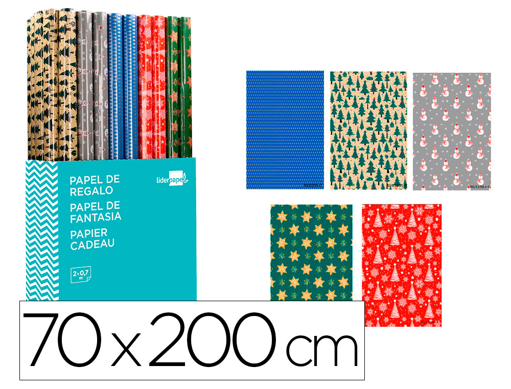 PAPEL DE REGALO LIDERPAPEL NAVIDAD ROLLO DE 70 X 200 CM SURTIDO A