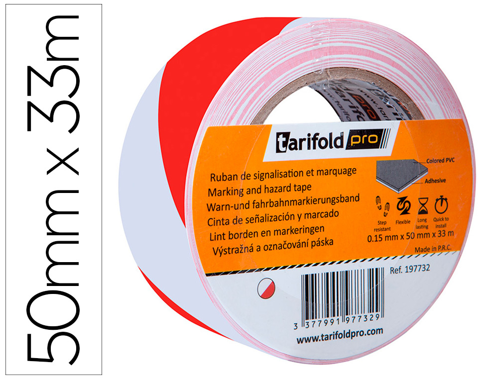 CINTA ADHESIVA TARIFOLD SEGURIDAD PARA MARCAJE Y SEÑALIZACION DE SUELO 33 MT X 50 MM COLOR BLANCO/ROJO