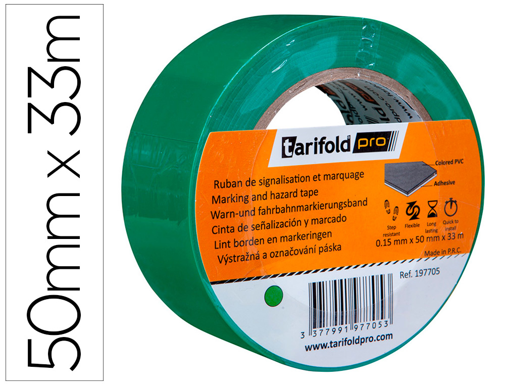 CINTA ADHESIVA TARIFOLD PARA MARCAJE Y SEÑALIZACION DE SUELO 33 MT X 50 MM COLOR VERDE