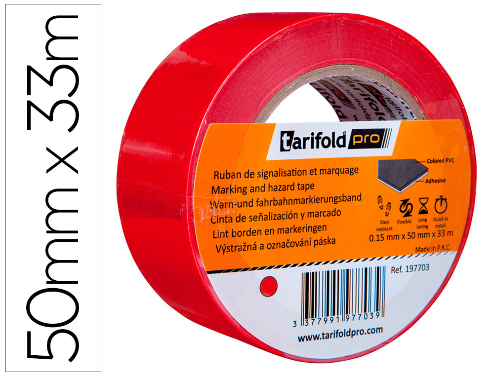 CINTA ADHESIVA TARIFOLD PARA MARCAJE Y SEÑALIZACION DE SUELO 33 MT X 50 MM COLOR ROJO