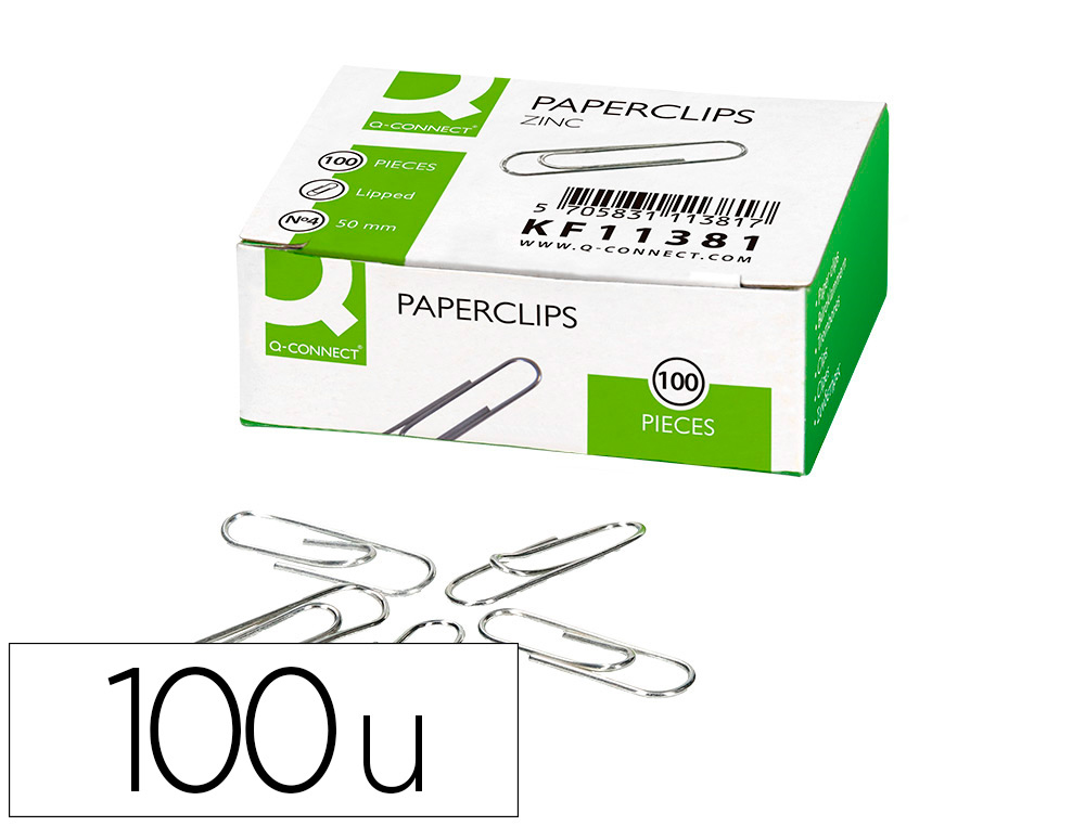 CLIPS ZINC Q-CONNECT N 4 LABIADOS 50 MM CAJA DE 100 UNIDADES