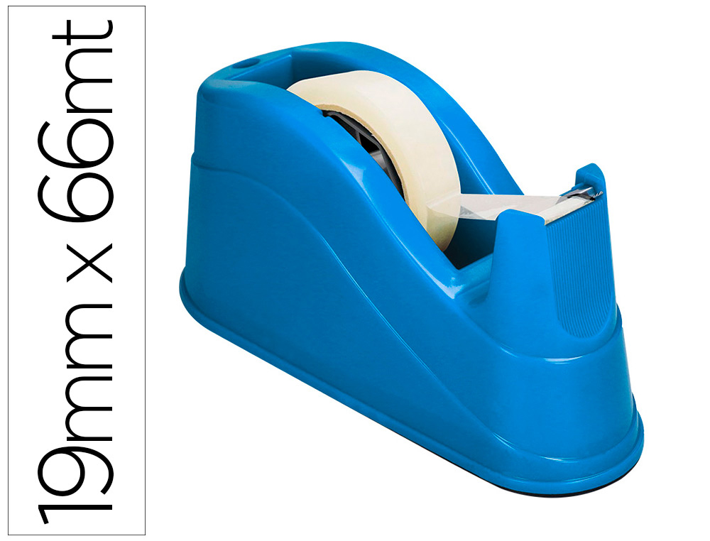 PORTARROLLO SOBREMESA Q-CONNECT PLASTICO PARA CINTAS DE 66 MT COLOR AZUL 220X100X70 MM