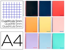 [TH68] CUADERNO ESPIRAL LIDERPAPEL A4 WONDER TAPA PLASTICO 80H 90GR CUADRO 5MM CON MARGEN COLORES SURTIDOS