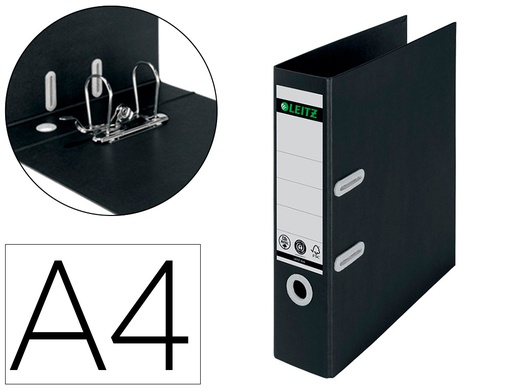 [10180095] ARCHIVADOR DE PALANCA LEITZ RECYCLE DIN A4 CARTON RECICLADO Y RECICLABLE 100% 180 LOMO 80 MM NEGRO