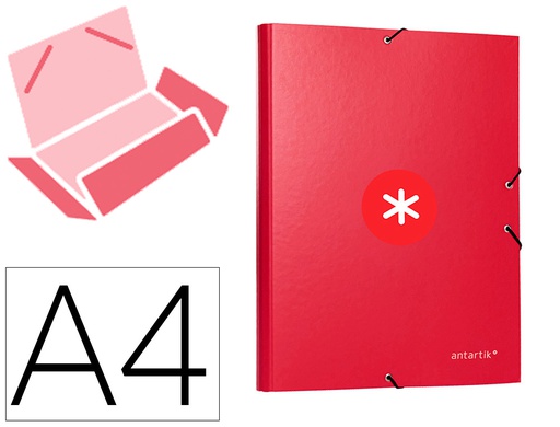 [KA55] CARPETA ANTARTIK GOMAS TRES SOLAPAS CARTON FORRADO A4 COLOR FRAMBUESA
