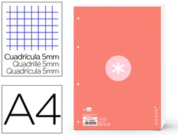 [RX05] RECAMBIO LIDERPAPEL A4 ANTARTIK 80 HOJAS 90G/M2 CUADRO 5 MM 4 TALADROS 1 BANDA MARCO COLOR ROSA