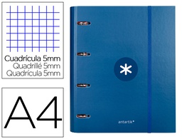 [AW98] CARPETA CON RECAMBIO ANTARTIK A4 CUADRO 5MM FORRADA 4 ANILLAS 40MM REDONDAS CON SOLAPA COLOR AZUL MARINO