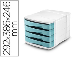 [1039490991] FICHERO CAJONES DE SOBREMESA CEP PROTECT ANTIBACTERIANO 4 CAJONES COLOR BLANCO/VERDE AGUA 292X386X246 MM
