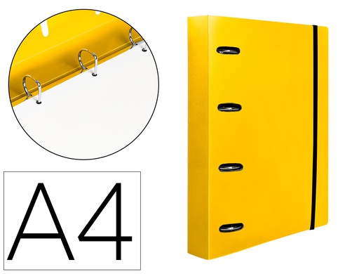 [CH67] CARPETA CON RECAMBIO LIDERPAPEL A4 CUADRO 5MM 100 HOJAS 80G POLIPROPILENO 4 ANILLAS 40MM AMARILLO FLUOR