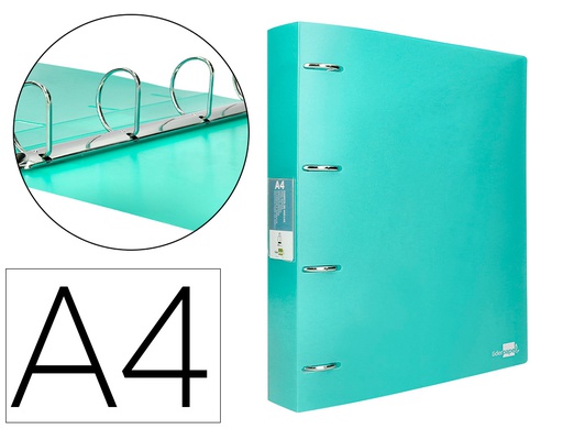 [CH46] CARPETA LIDERPAPEL 4 ANILLAS MIXTAS 40 MM POLIPROPILENO DIN A4 VERDE MANZANA OPACO