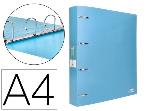 [CH45] CARPETA LIDERPAPEL 4 ANILLAS MIXTAS 40 MM POLIPROPILENO DIN A4 CELESTE OPACO