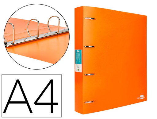 [CH43] CARPETA LIDERPAPEL 4 ANILLAS MIXTAS 40 MM POLIPROPILENO DIN A4 NARANJA FLUOR OPACO