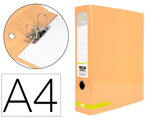 [AZ99] ARCHIVADOR DE PALANCA LIDERPAPEL A4 COLOR SYSTEM FORRADO SIN RADO LOMO 80 MM MELOCOTON COMPRESOR METALICO