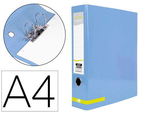 [AZ97] ARCHIVADOR DE PALANCA LIDERPAPEL A4 COLOR SYSTEM FORRADO SIN RADO LOMO 80 MM CELESTE COMPRESOR METALICO