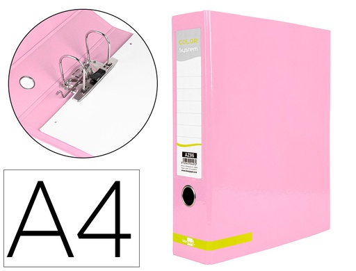 [AZ96] ARCHIVADOR DE PALANCA LIDERPAPEL A4 COLOR SYSTEM FORRADO SIN RADO LOMO 80 MM ROSA COMPRESOR METALICO