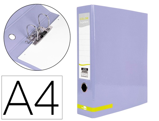 [AZ95] ARCHIVADOR DE PALANCA LIDERPAPEL A4 COLOR SYSTEM FORRADO SIN RADO LOMO 80 MM LAVANDA COMPRESOR METALICO