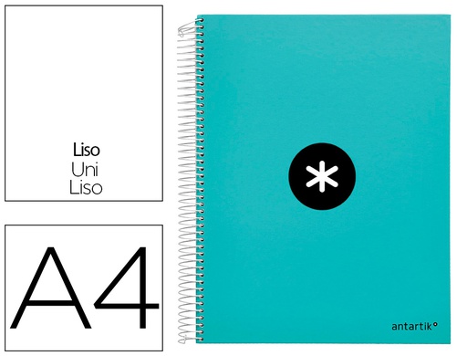 [KH06] CUADERNO ESPIRAL A4 MICRO ANTARTIK TAPA FORRADA 120H 90 GR LISO 5 BANDAS 4 TALADROS COLOR MENTA