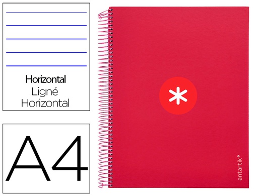 [KH04] CUADERNO ESPIRAL A4 MICRO ANTARTIK TAPA FORRADA 120H 90 GR HORIZONTAL 5 BANDAS 4 TALADROS COLOR FRAMBUESA