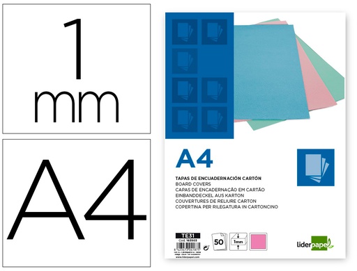 [TE31] TAPA ENCUADERNACION LIDERPAPEL CARTON A4 1 MM ROSA PAQUETE DE 50 UNIDADES