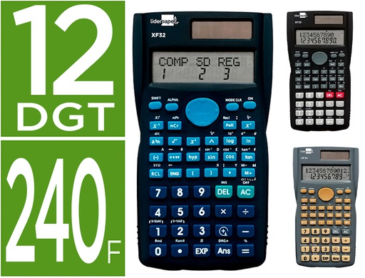 [XF35] CALCULADORA LIDERPAPEL CIENTIF ICA XF35 240 FUNCIONES CON TAPA SOLAR Y PILAS EXPOSITOR DE 10 UNIDADES COLORES SURTIDOS