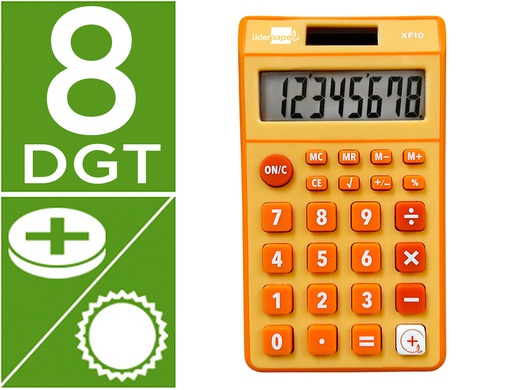 [XF10] CALCULADORA LIDERPAPEL BOLSILLO XF10 8 DIGITOS SOLAR Y PILAS COLOR NARANJA 115X65X8 MM