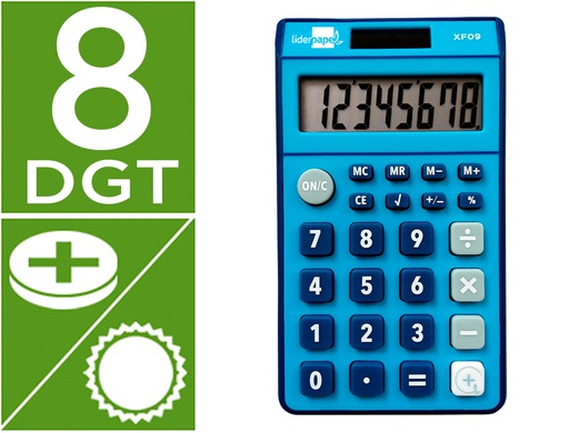 [XF09] CALCULADORA LIDERPAPEL BOLSILLO XF09 8 DIGITOS SOLAR Y PILAS COLOR AZUL 115X65X8 MM