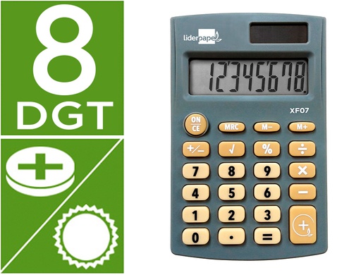 [XF07] CALCULADORA LIDERPAPEL BOLSILLO XF07 8 DIGITOS SOLAR Y PILAS COLOR GRIS 98X62X8 MM
