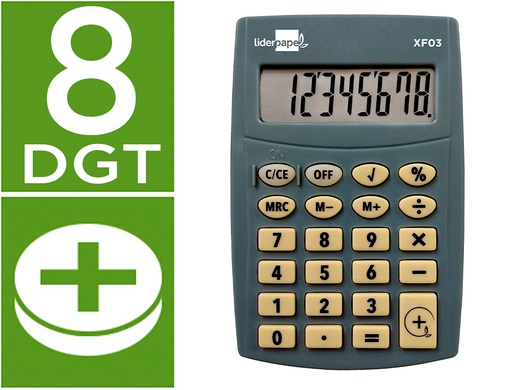 [XF03] CALCULADORA LIDERPAPEL BOLSILLO XF03 8 DIGITOS PILAS COLOR GRIS 99X64X9 MM