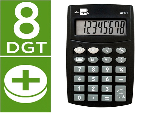 [XF01] CALCULADORA LIDERPAPEL BOLSILLO XF01 8 DIGITOS PILAS COLOR NEGRO 99X64X9 MM