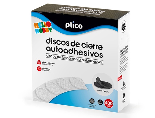 [13335] DISCO DE CIERRE PLICO VELCRO AUTOADHESIVO 20 MM DIAMETRO COLOR NEGRO CAJA DE 400 UNIDADES