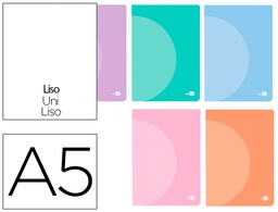 [LF28] LIBRETA LIDERPAPEL 360 TAPA DE PLASTICO A5 48 HOJAS 90G/M2 LISO SIN MARGEN COLORES PASTEL SURTIDOS