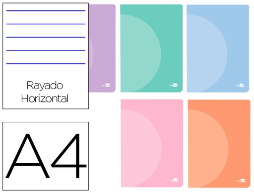 [LF25] LIBRETA LIDERPAPEL 360 TAPA DE PLASTICO A4 48 HOJAS 90G/M2 HORIZONTAL CON DOBLE MARGEN COLORES PASTEL