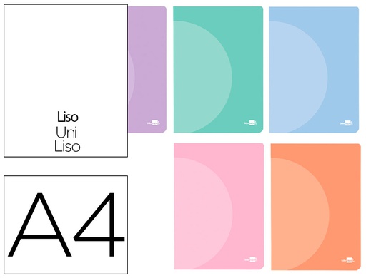 [LF24] LIBRETA LIDERPAPEL 360 TAPA DE PLASTICO A4 48 HOJAS 90G/M2 LISO SIN MARGEN COLORES PASTEL SURTIDOS
