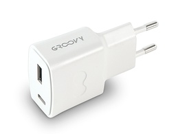 [GR-SCH-1+1X3.1A-C01] CARGADOR PARED GROOVY 1 USB + 1USB-C COLOR BLANCO