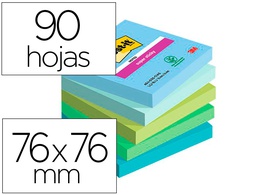 [7100258898] BLOC DE NOTAS ADHESIVAS QUITA Y PON POST-IT SUPER STICKY OASIS 76X76 MM 90 HOJAS 100% PEFC PACK DE 5 UNIDADES