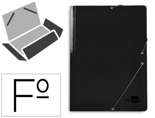 [CG98] CARPETA LIDERPAPEL GOMAS FOLIO 3 SOLAPAS CARTON PLASTIFICADO COLOR NEGRO