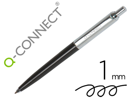 [KF18622] BOLIGRAFO Q-CONNECT PREMIUM METALICO RETRACTIL CON CLIP COLOR NEGRO PUNTA 1 MM