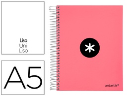 [KH16] CUADERNO ESPIRAL LIDERPAPEL A5 MICRO ANTARTIK TAPA FORRADA120H 100 GR LISO 5 BANDAS 6 TALADROS COLOR CORAL