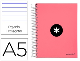 [KH14] CUADERNO ESPIRAL LIDERPAPEL A5 MICRO ANTARTIK TAPA FORRADA120H 100 GR HORIZONTAL 5 BANDA6 TALADROS COLOR CORAL