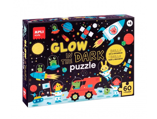 [18813] PUZLE APLI FLUORESCENTE ESPACIO 60 PIEZAS TAMAÑO 6X6 CM