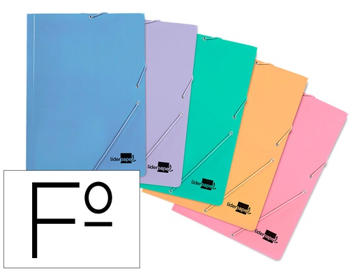 [CG40] CARPETA LIDERPAPEL GOMAS FOLIO 3 SOLAPAS CARTON PLASTIFICADO COLORES PASTELES SURTIDOS